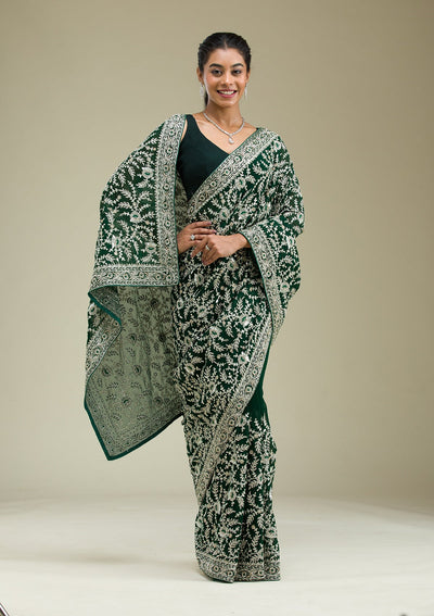 Green Zariwork Georgette Saree-Koskii