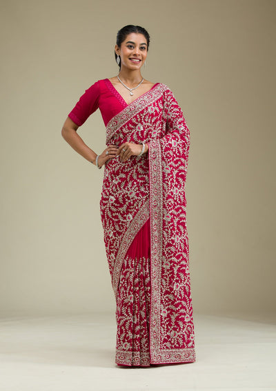 Rani Pink Zariwork Georgette Saree-Koskii