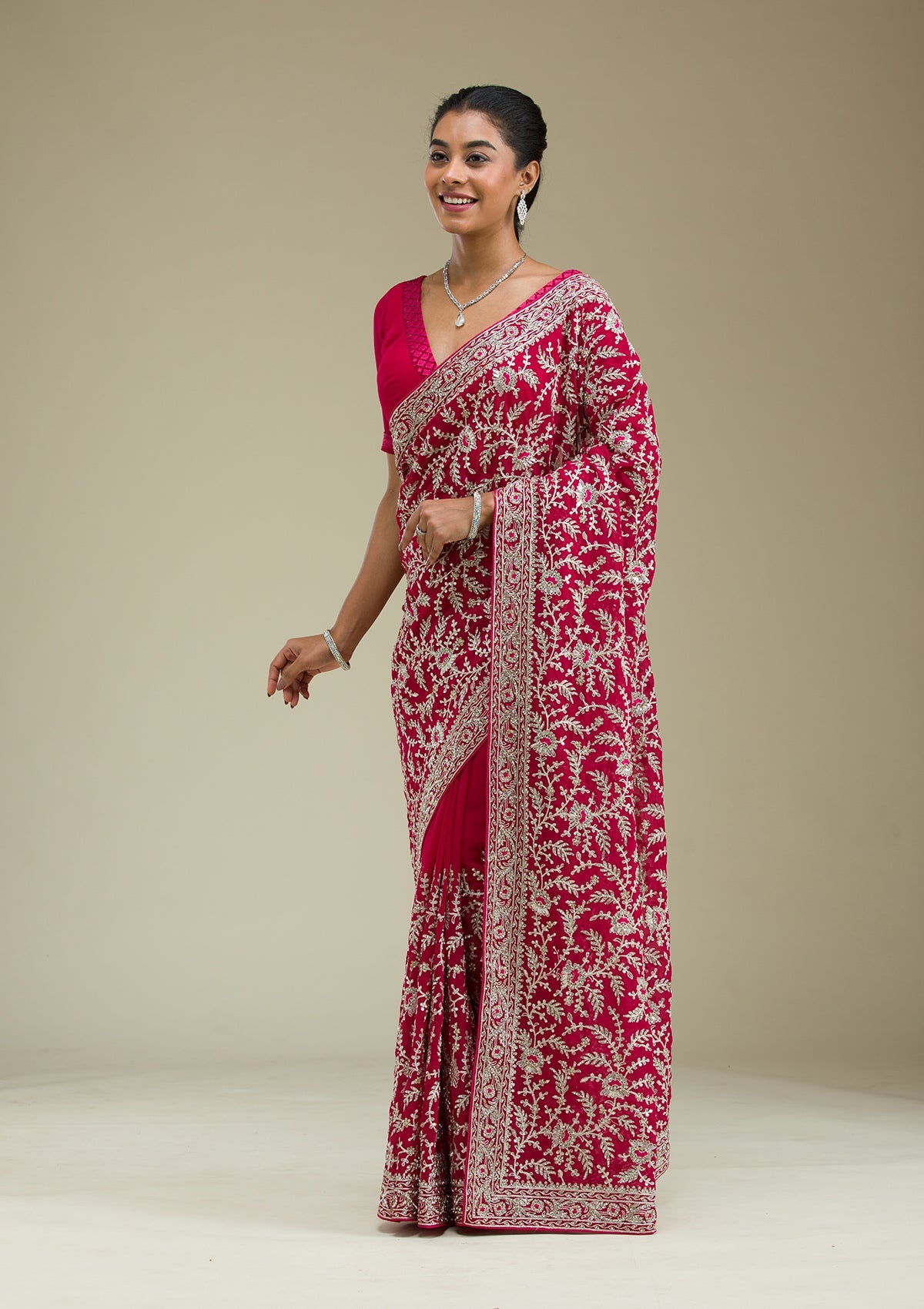 Rani Pink Zariwork Georgette Saree-Koskii