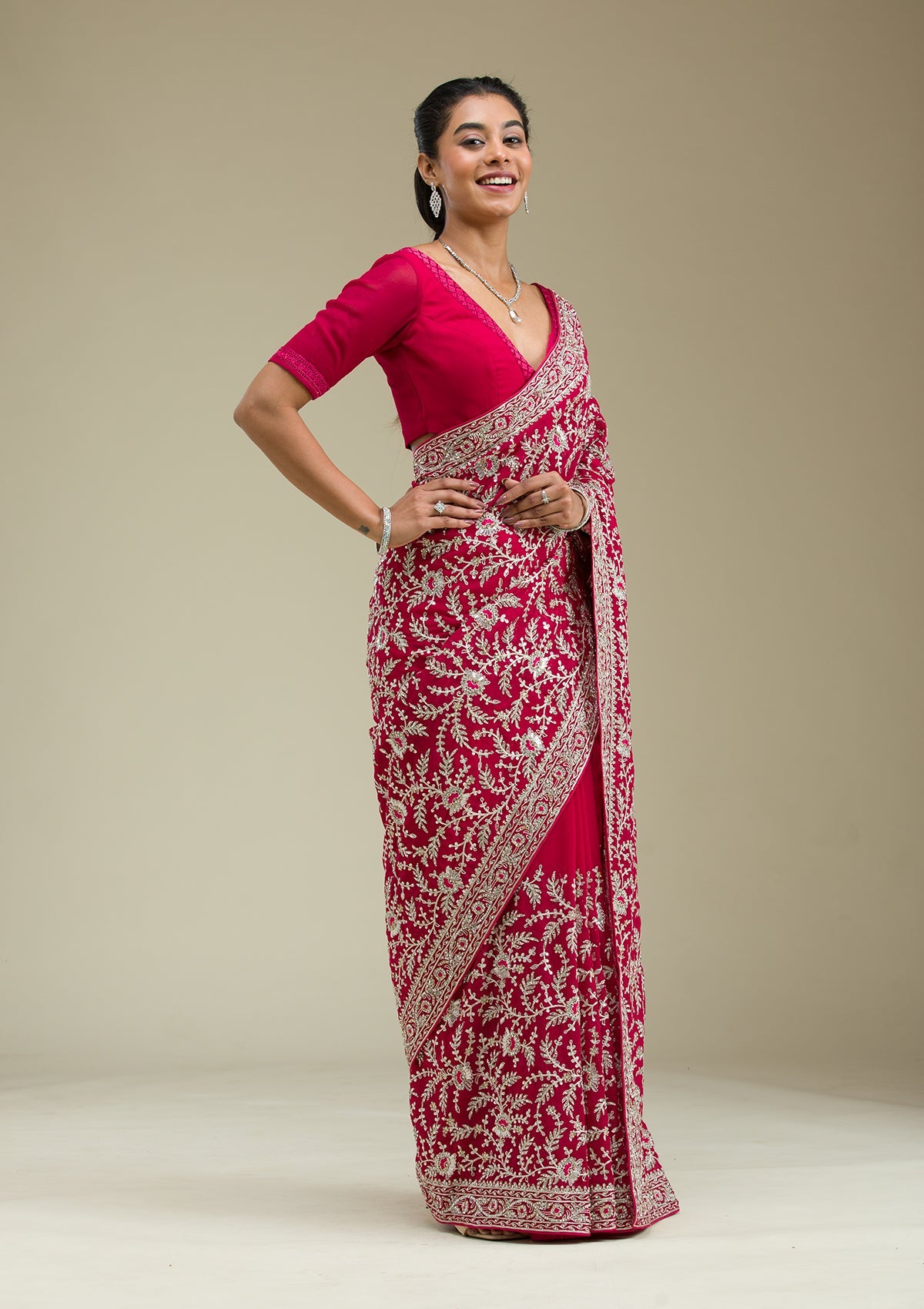 Rani Pink Zariwork Georgette Saree-Koskii