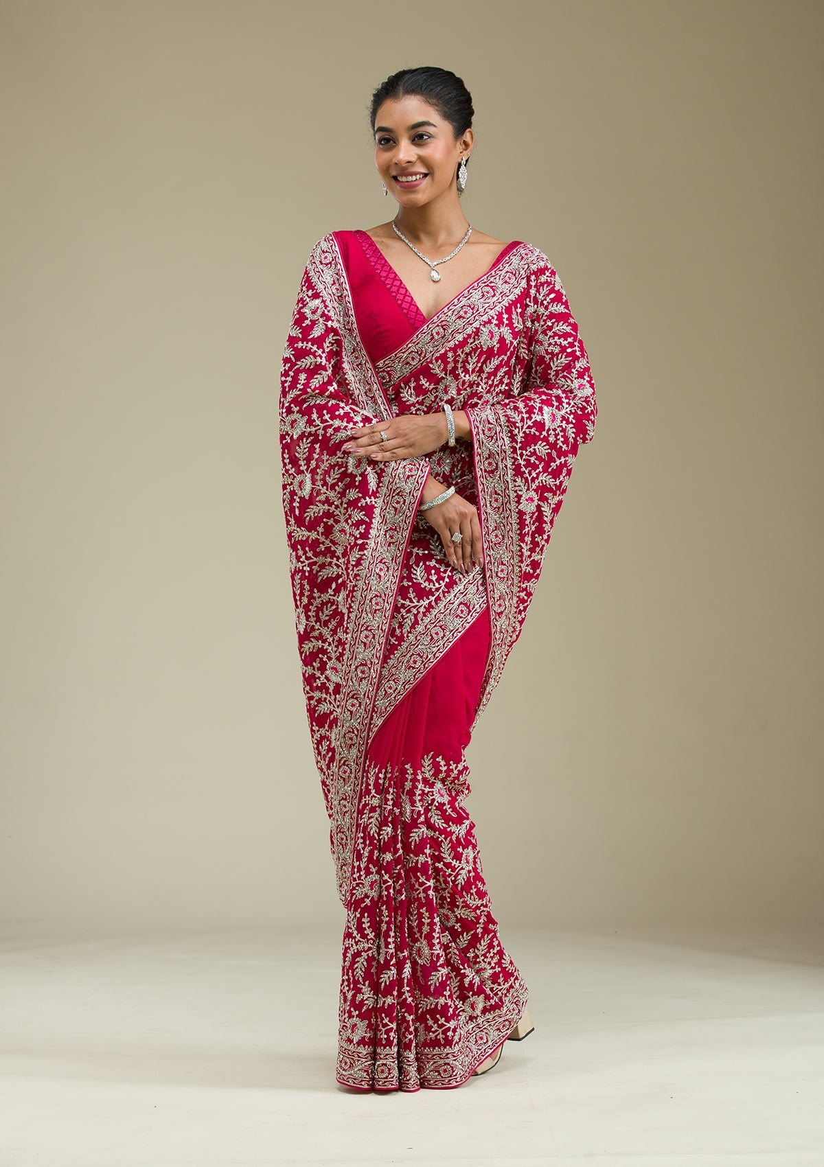 Rani Pink Zariwork Georgette Saree-Koskii