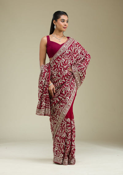 Red Zariwork Georgette Saree-Koskii