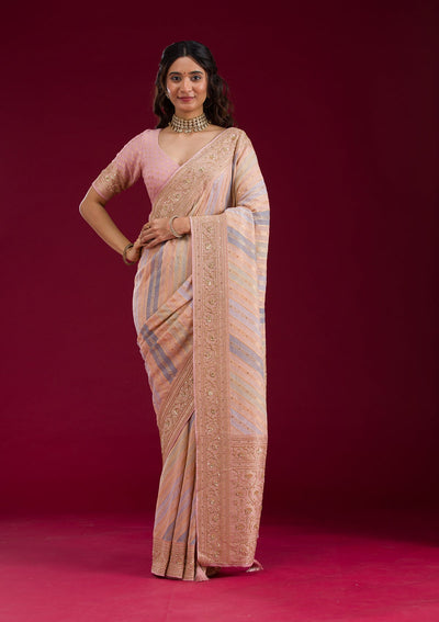 Beige Plain Georgette Saree-Koskii