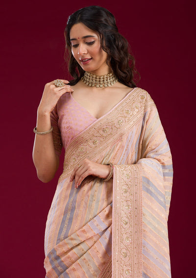 Beige Plain Georgette Saree-Koskii