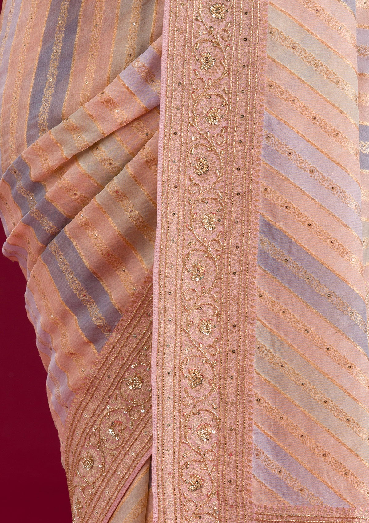 Beige Plain Georgette Saree-Koskii