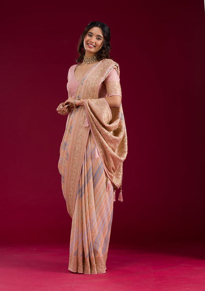 Beige Plain Georgette Saree-Koskii