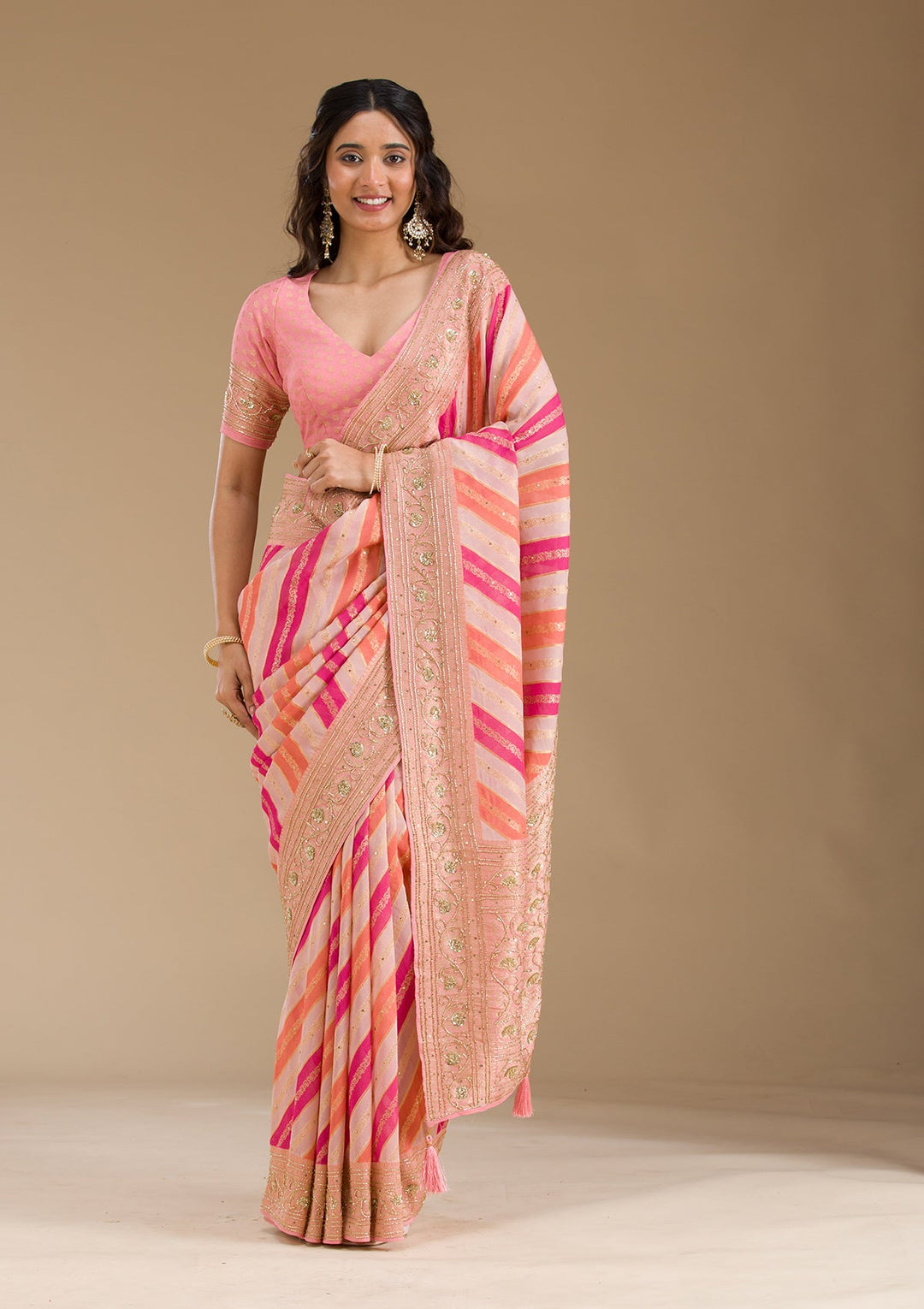Pink Plain Georgette Saree-Koskii