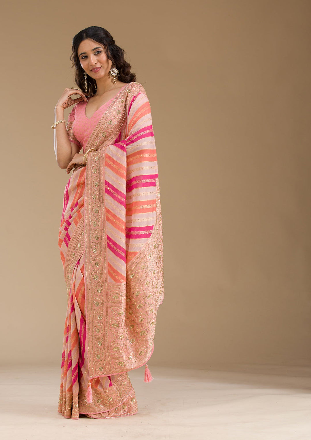 Pink Plain Georgette Saree-Koskii