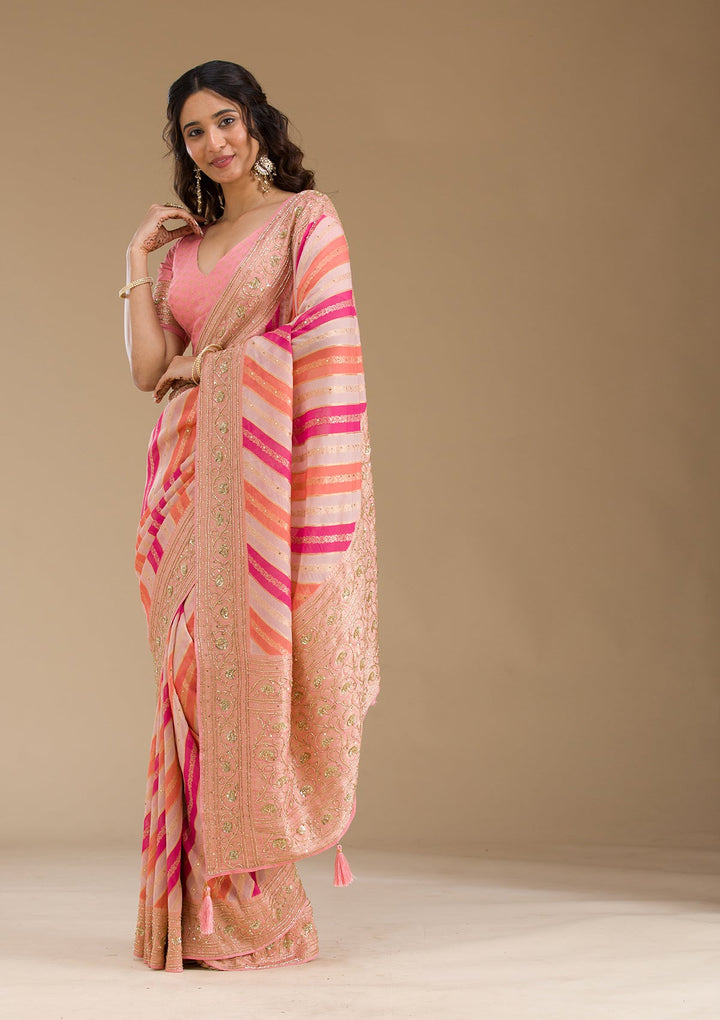 Pink Plain Georgette Saree-Koskii
