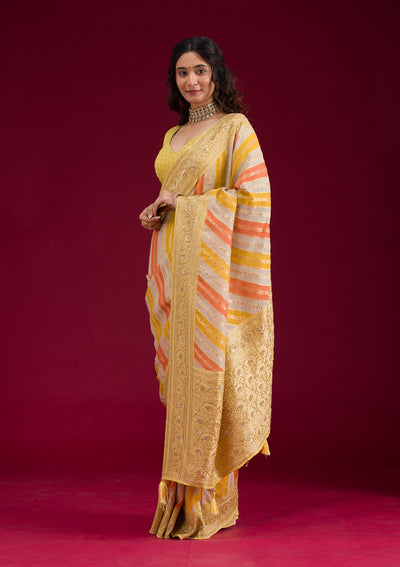 Yellow Plain Georgette Saree-Koskii