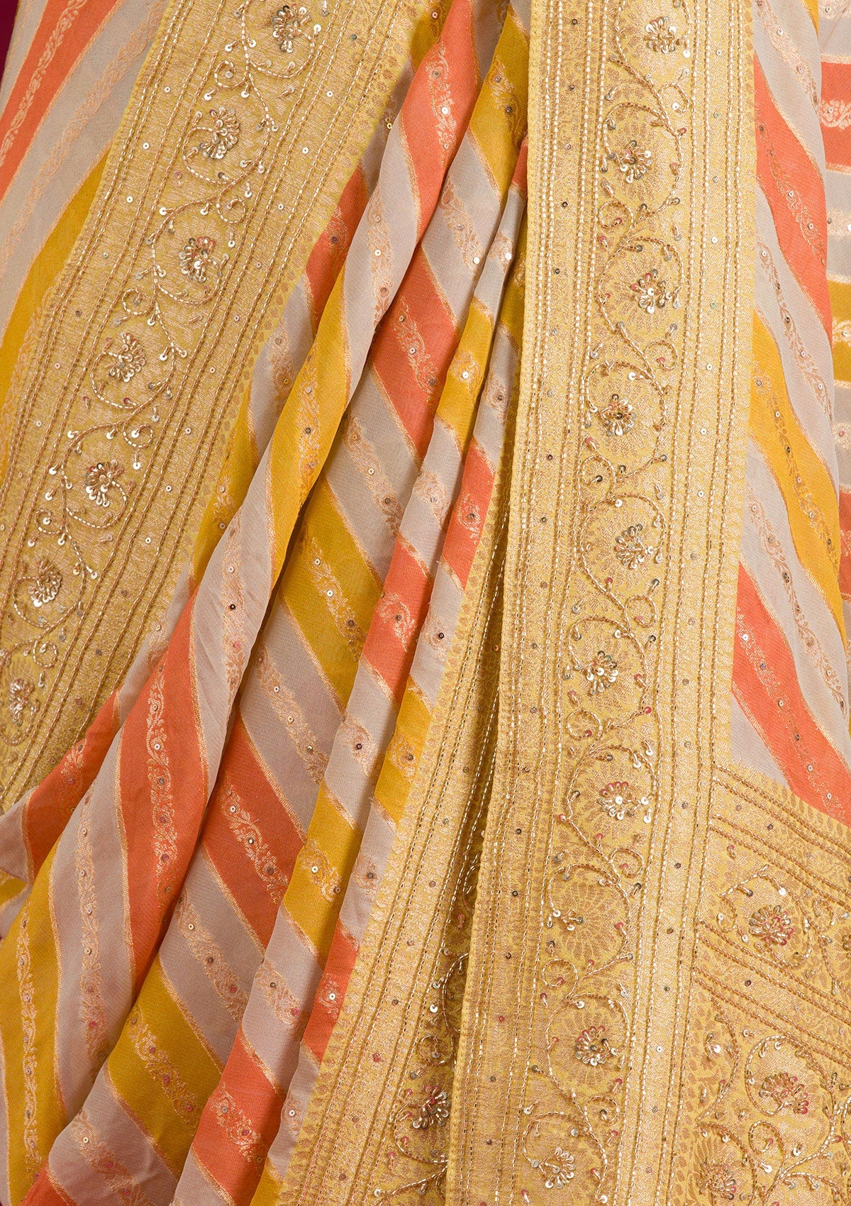 Yellow Plain Georgette Saree-Koskii