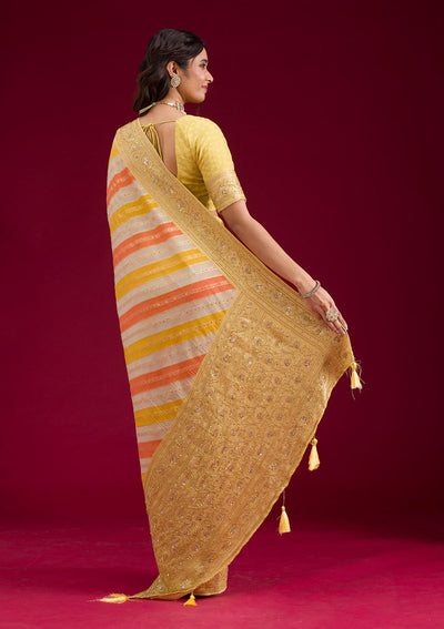 Yellow Plain Georgette Saree-Koskii