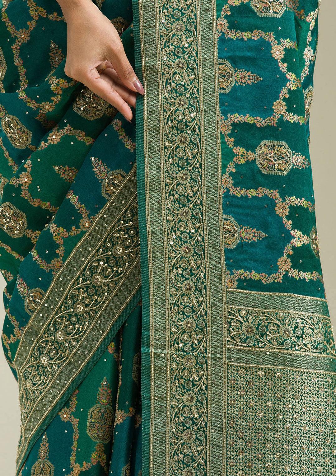 Bottle Green Plain Art Silk Saree-Koskii
