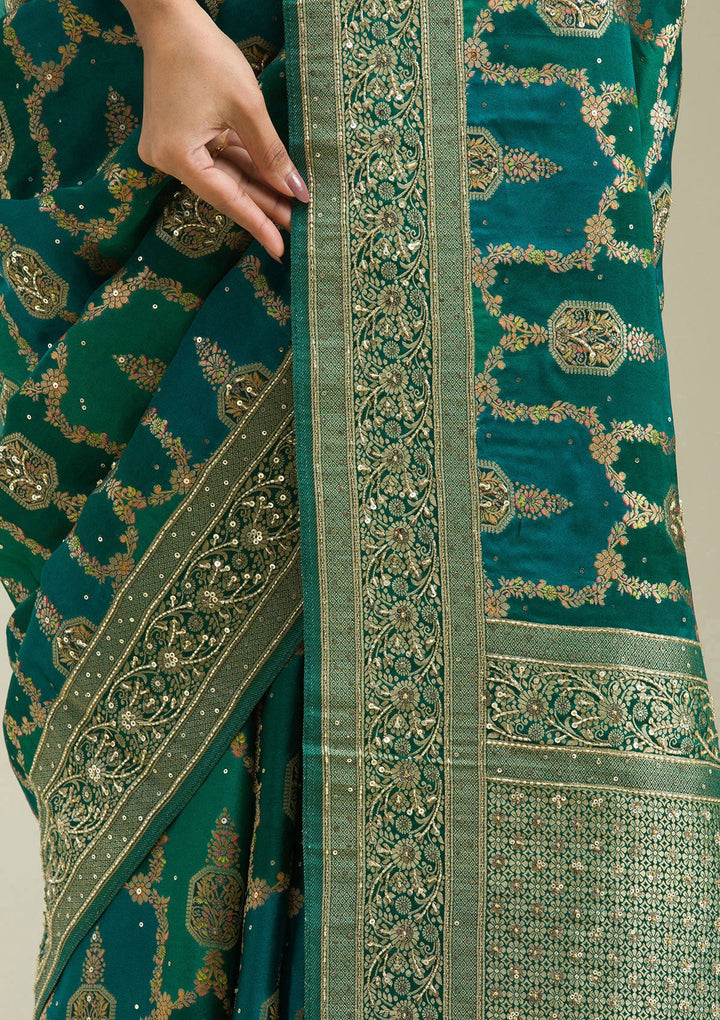 Bottle Green Plain Art Silk Saree-Koskii