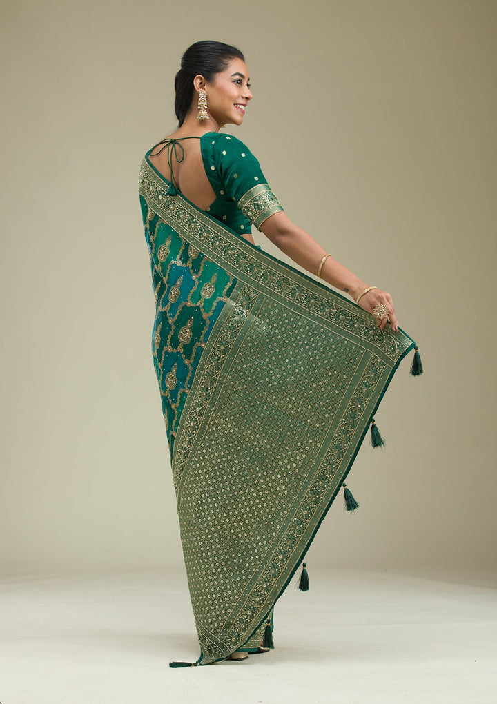 Bottle Green Plain Art Silk Saree-Koskii