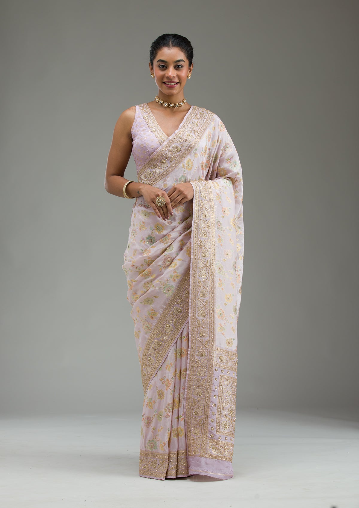 Lavender Plain Taffeta Silk Saree-Koskii