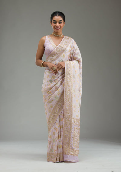 Lavender Plain Taffeta Silk Saree-Koskii