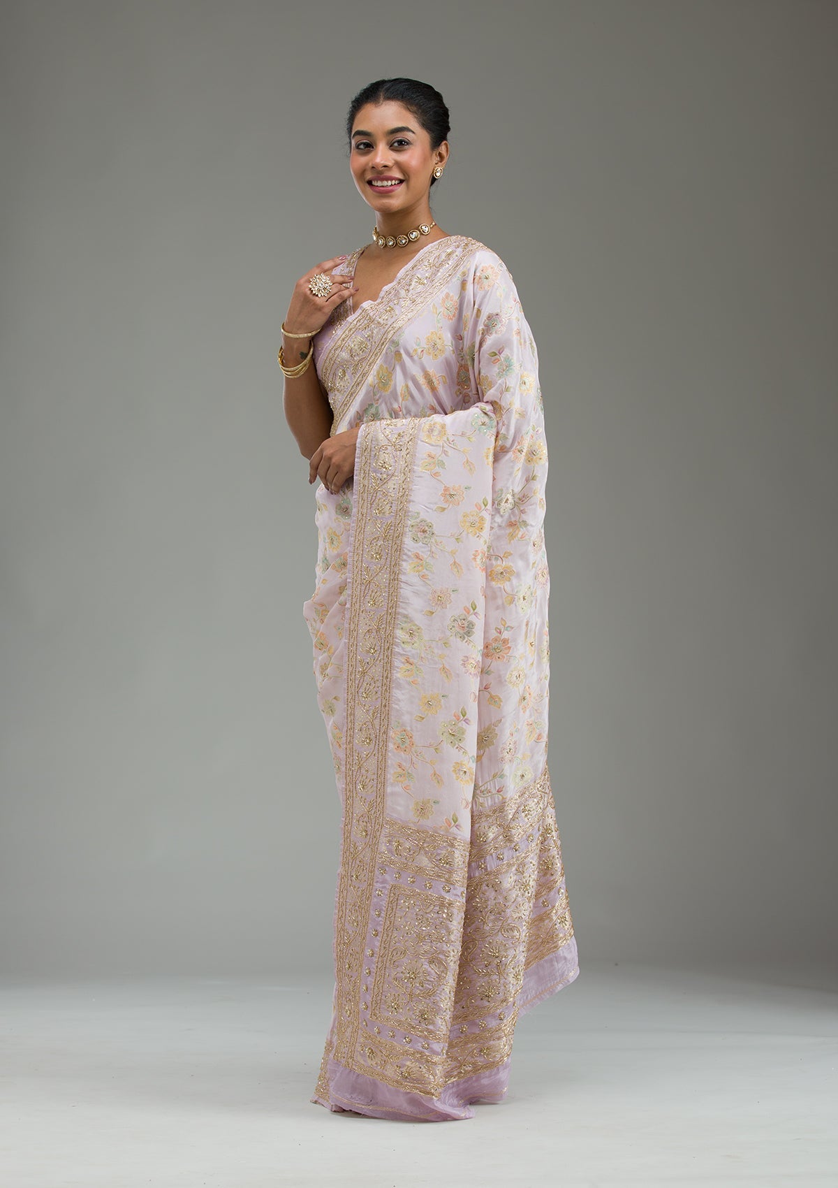 Lavender Plain Taffeta Silk Saree-Koskii