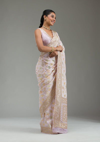 Lavender Plain Taffeta Silk Saree-Koskii