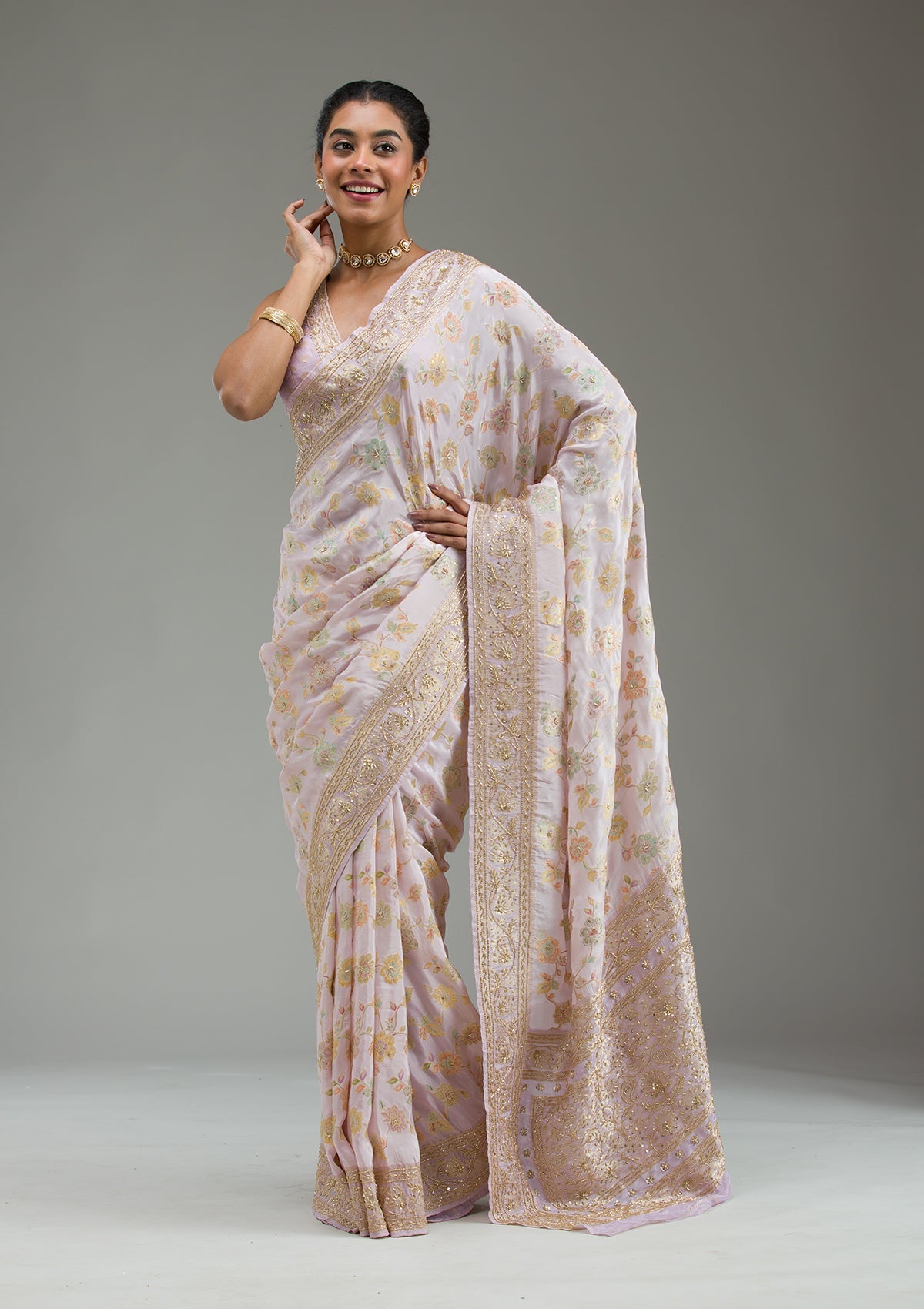 Lavender Plain Taffeta Silk Saree-Koskii