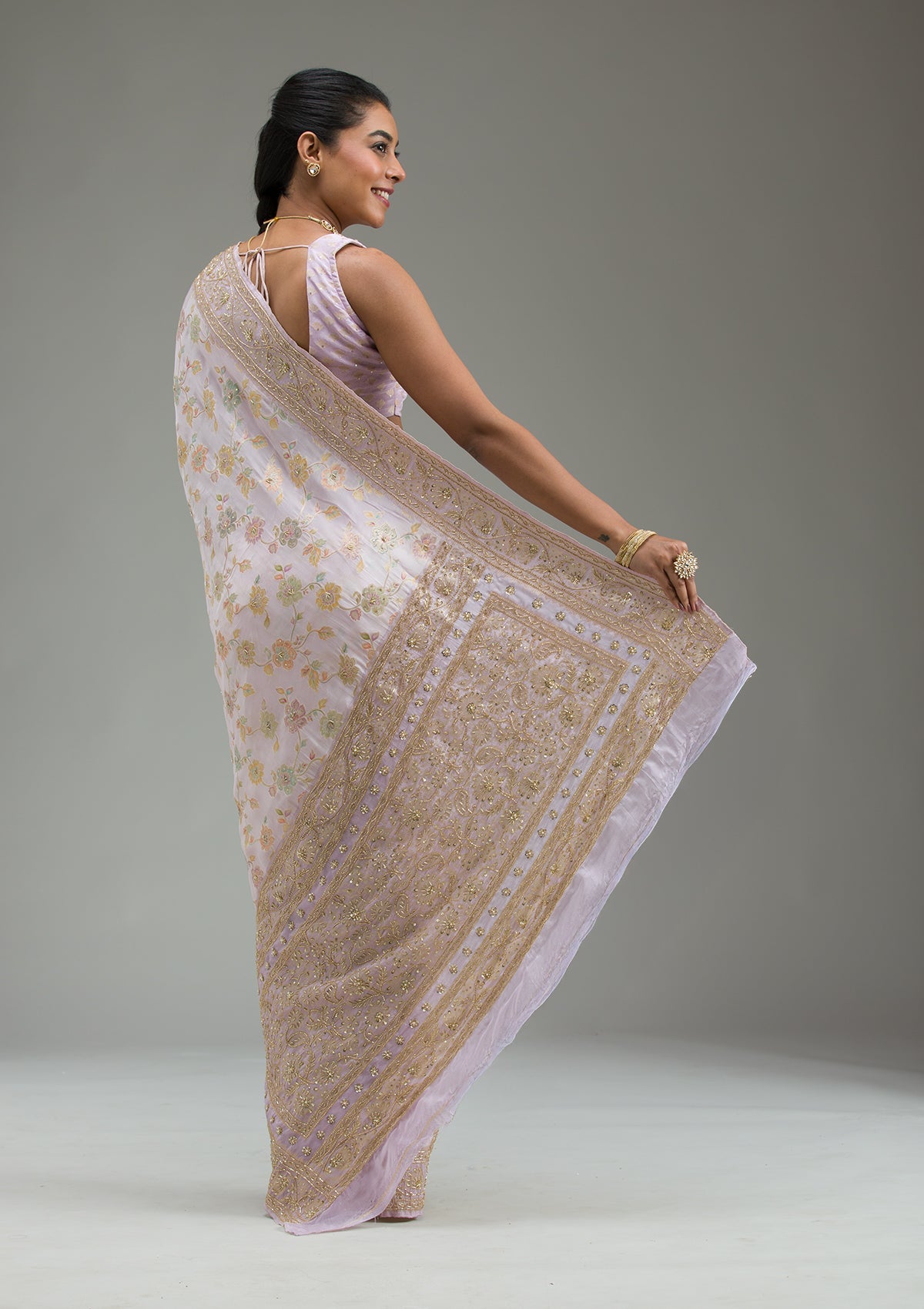 Lavender Plain Taffeta Silk Saree-Koskii