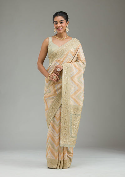 Pista Green Plain Georgette Saree-Koskii