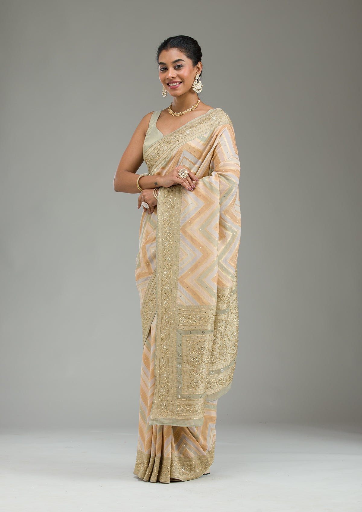 Pista Green Plain Georgette Saree-Koskii