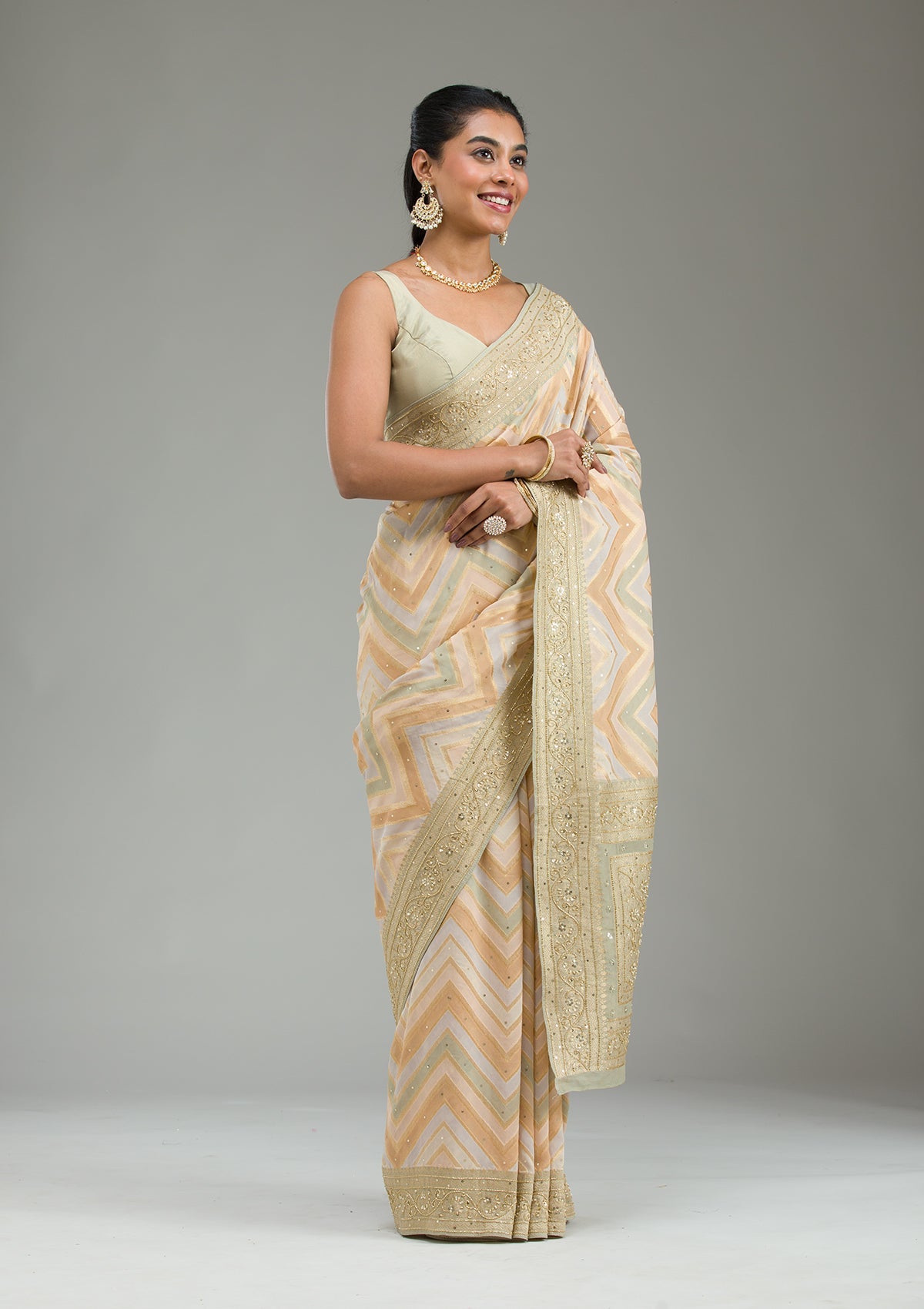 Pista Green Plain Georgette Saree-Koskii