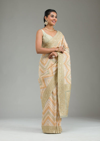 Pista Green Plain Georgette Saree-Koskii