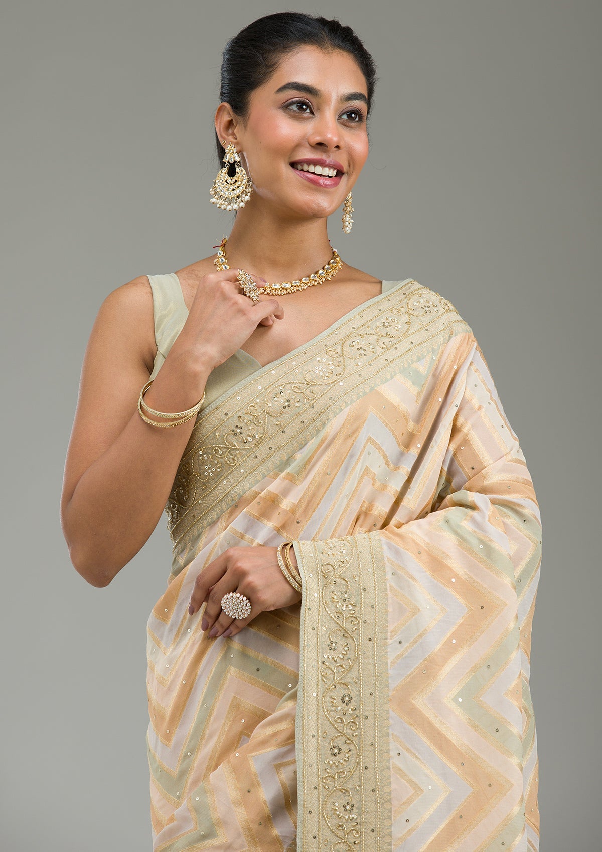 Pista Green Plain Georgette Saree-Koskii
