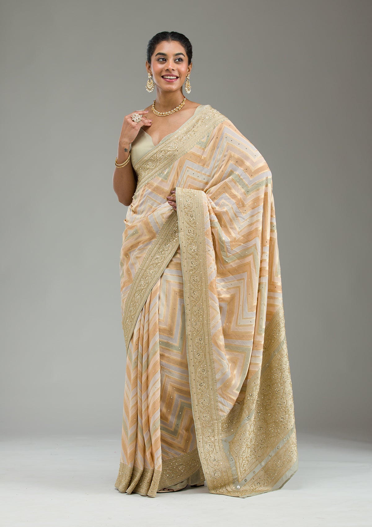Pista Green Plain Georgette Saree-Koskii