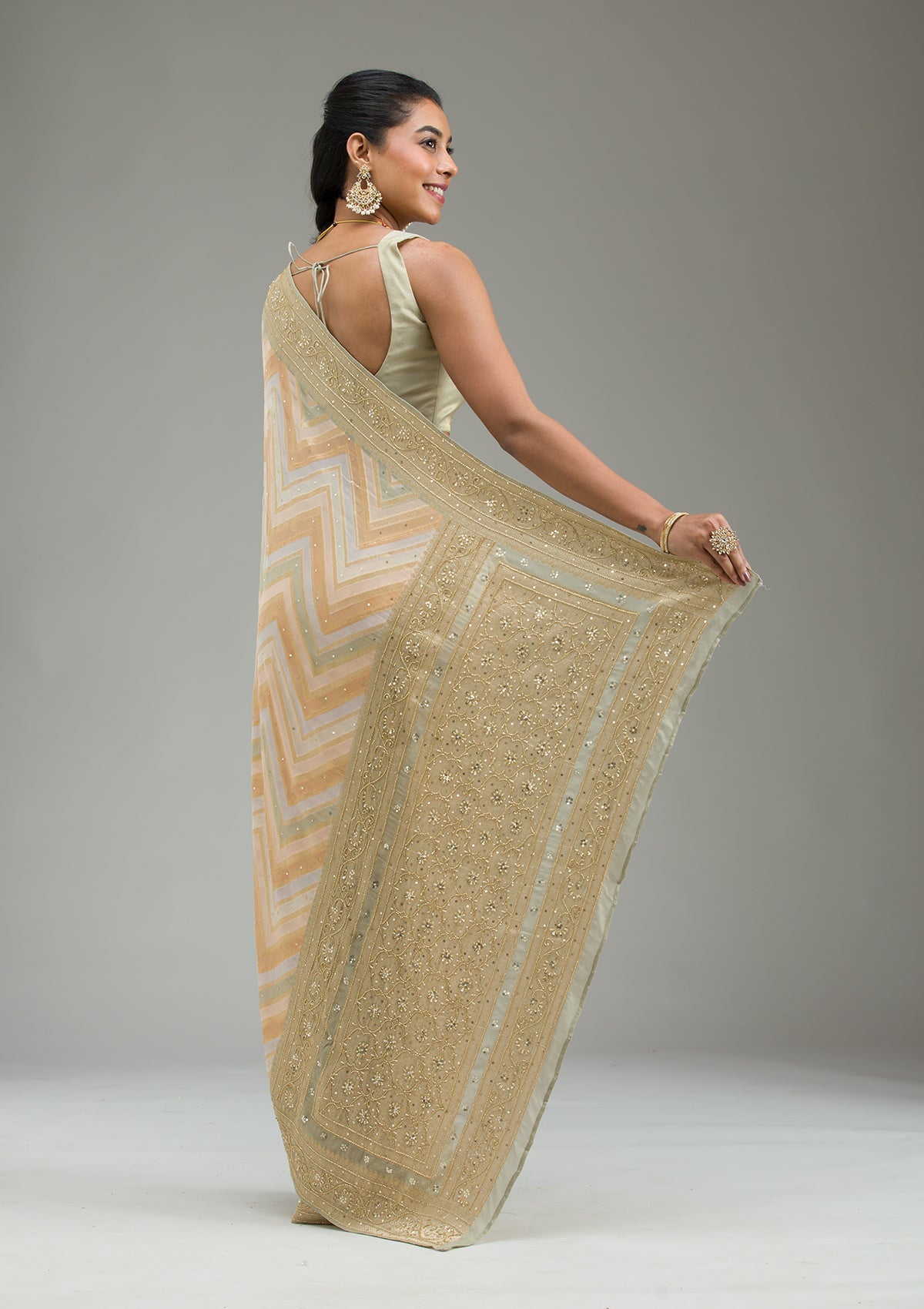 Pista Green Plain Georgette Saree-Koskii