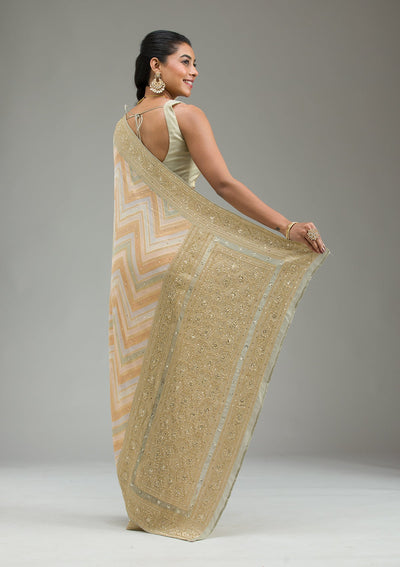 Pista Green Plain Georgette Saree-Koskii