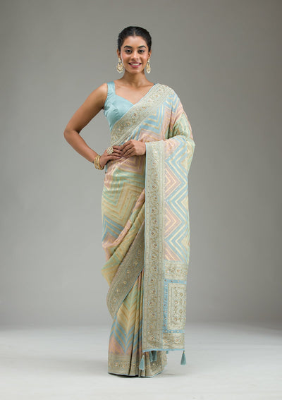 Sky Blue Plain Georgette Saree-Koskii