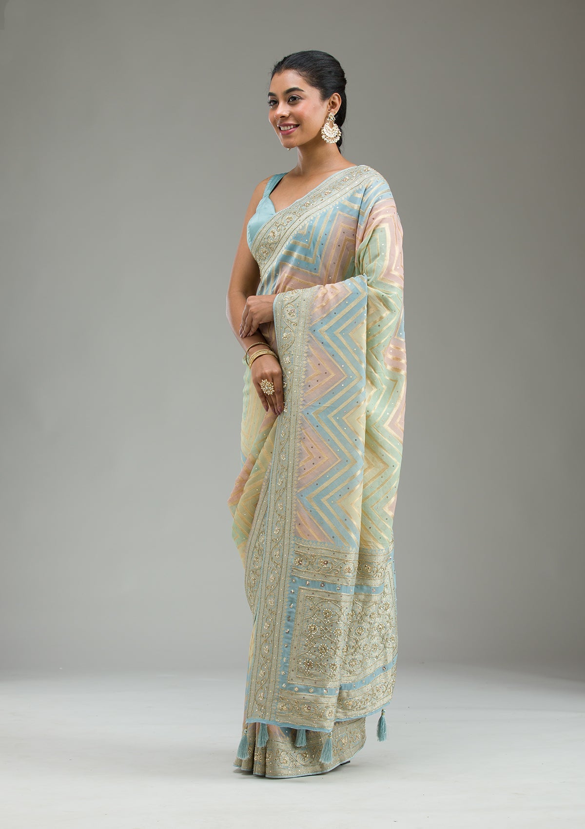 Sky Blue Plain Georgette Saree-Koskii