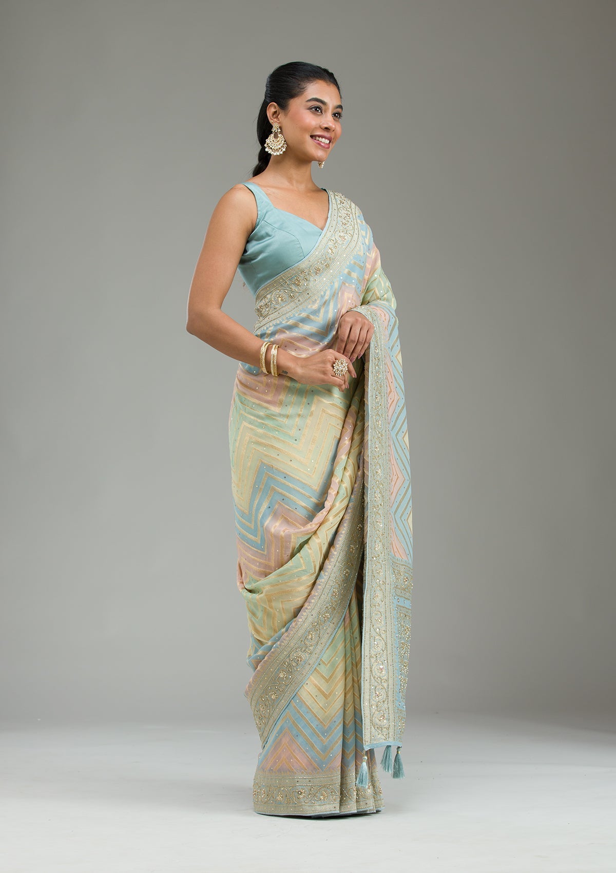 Sky Blue Plain Georgette Saree-Koskii