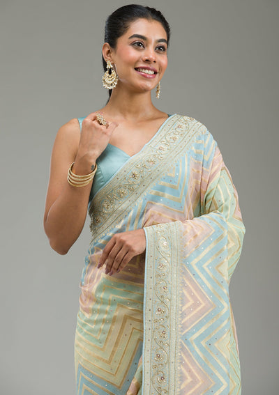 Sky Blue Plain Georgette Saree-Koskii