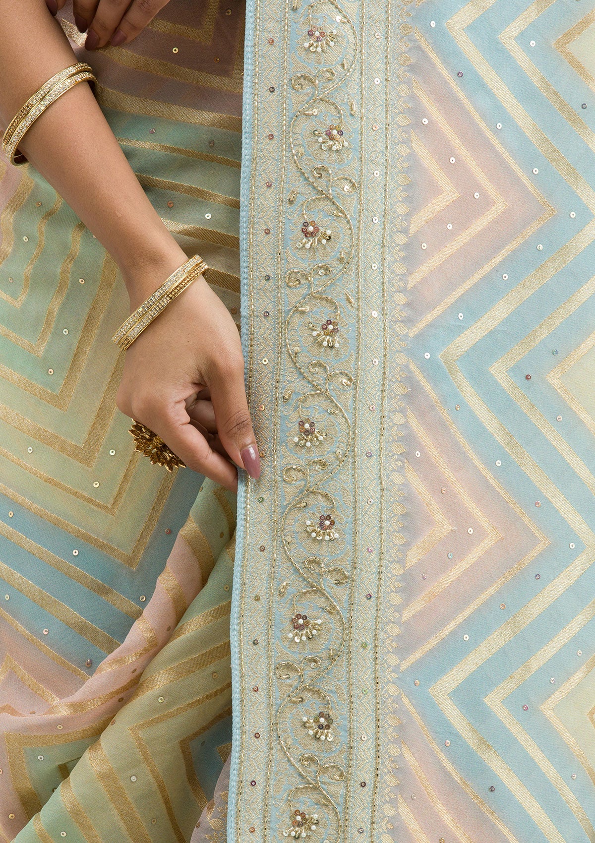 Sky Blue Plain Georgette Saree-Koskii