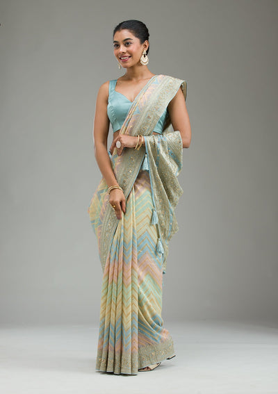 Sky Blue Plain Georgette Saree-Koskii