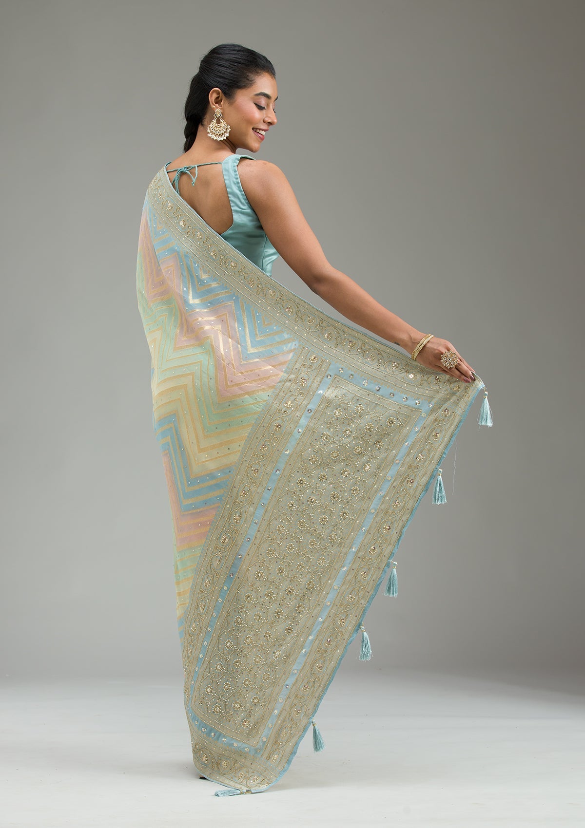 Sky Blue Plain Georgette Saree-Koskii