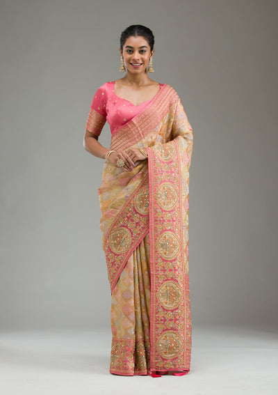 Pink Plain Art Silk Saree-Koskii