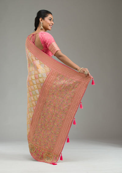 Pink Plain Art Silk Saree-Koskii