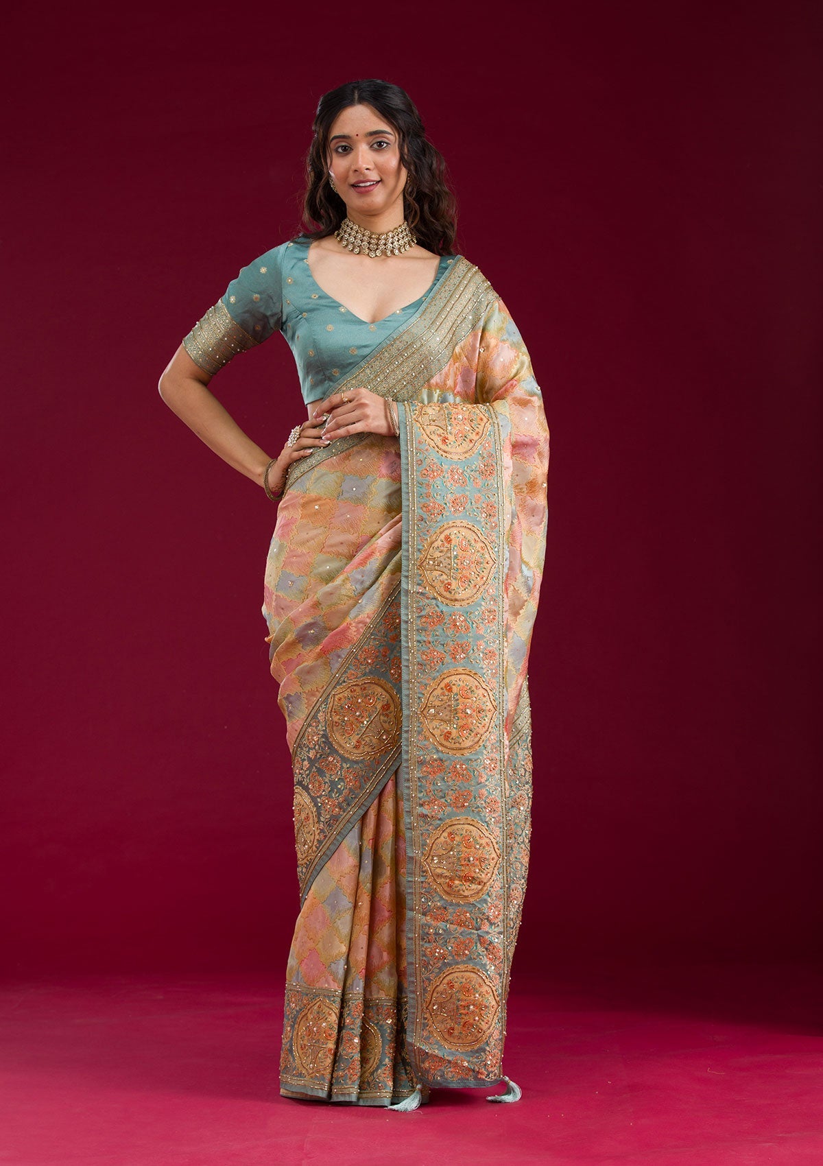 Sea Green Plain Art Silk Saree-Koskii