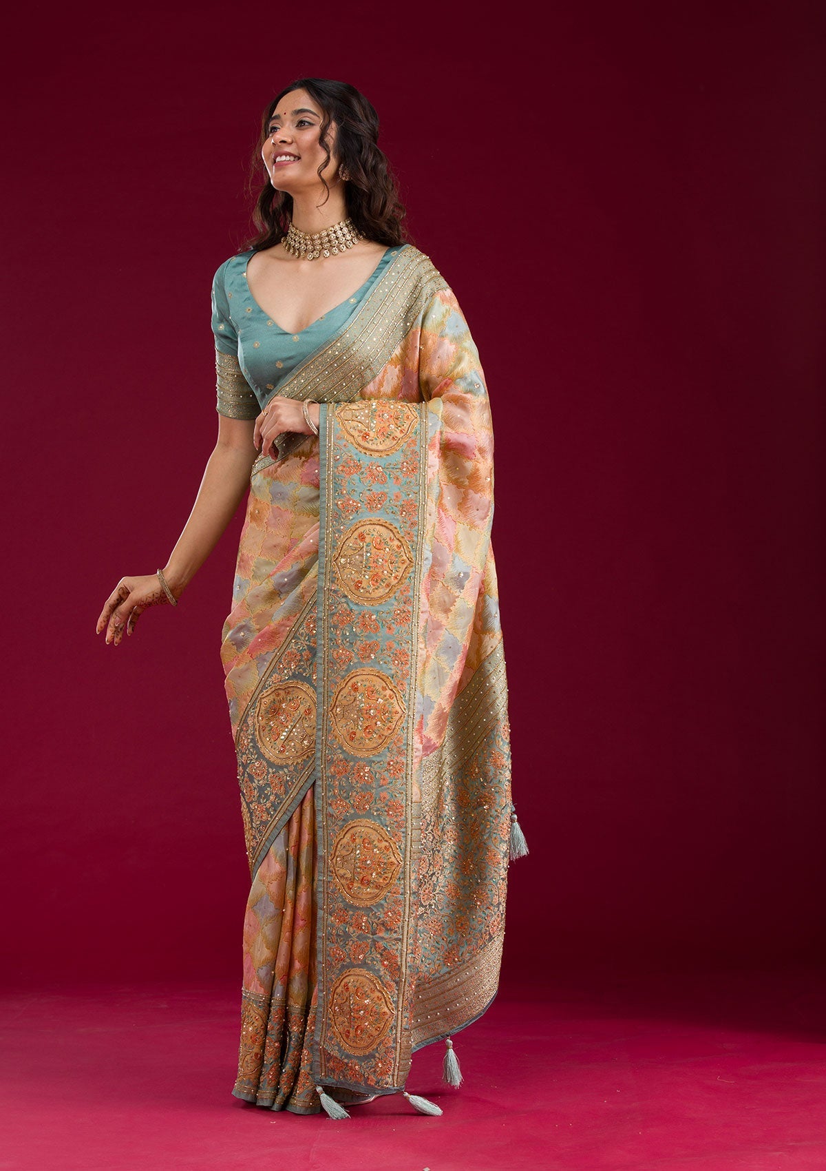 Sea Green Plain Art Silk Saree-Koskii