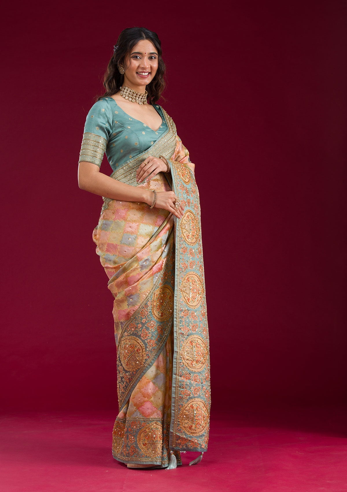 Sea Green Plain Art Silk Saree-Koskii