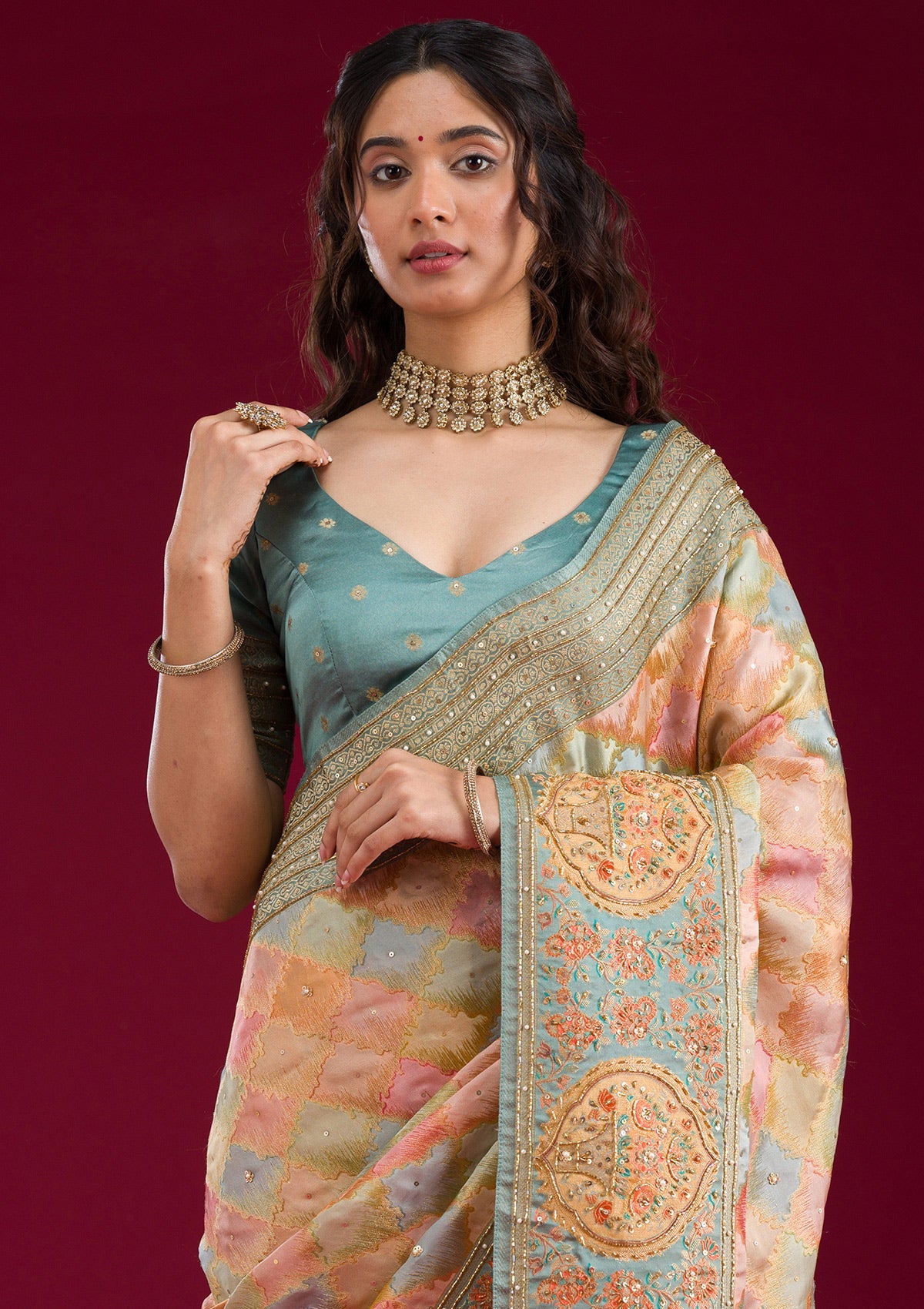 Sea Green Plain Art Silk Saree-Koskii