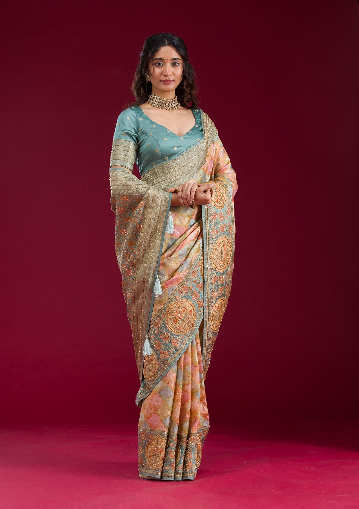 Sea Green Plain Art Silk Saree-Koskii