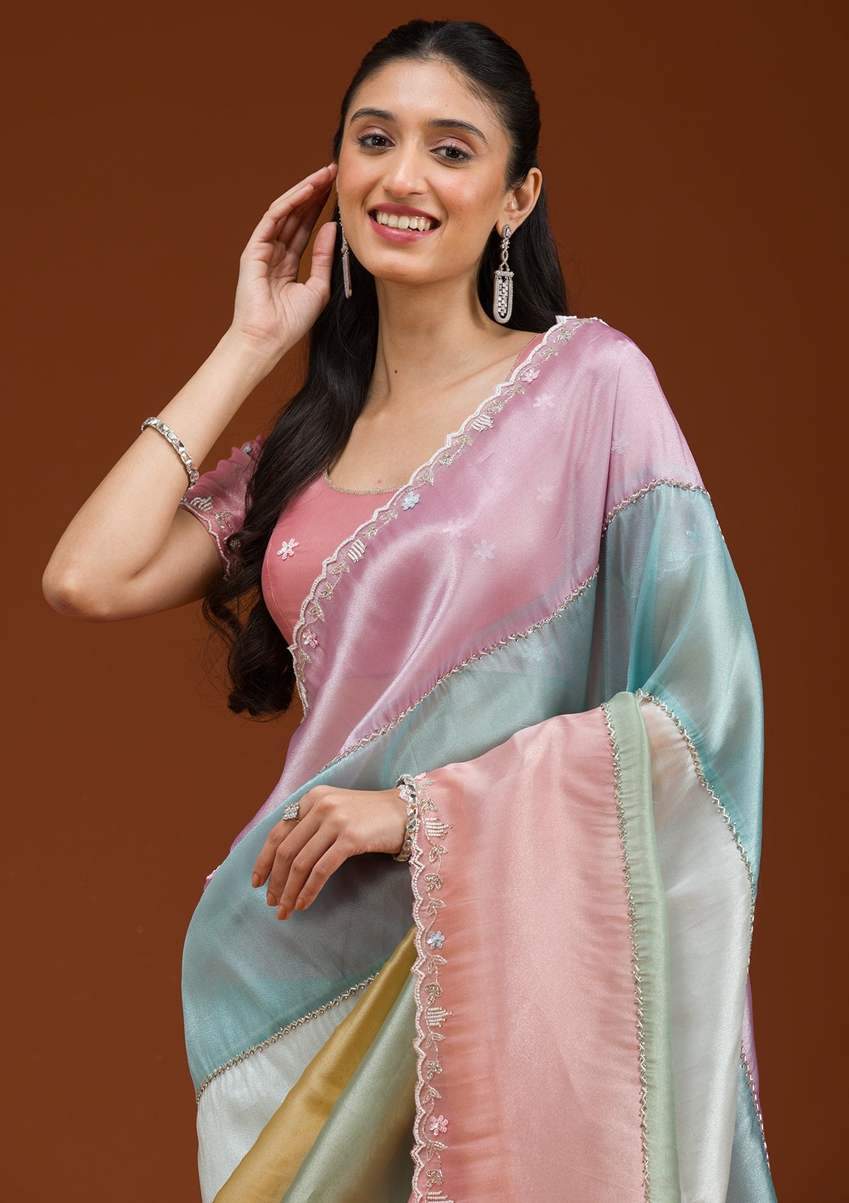 Lavender Stonework Tissue Saree-Koskii