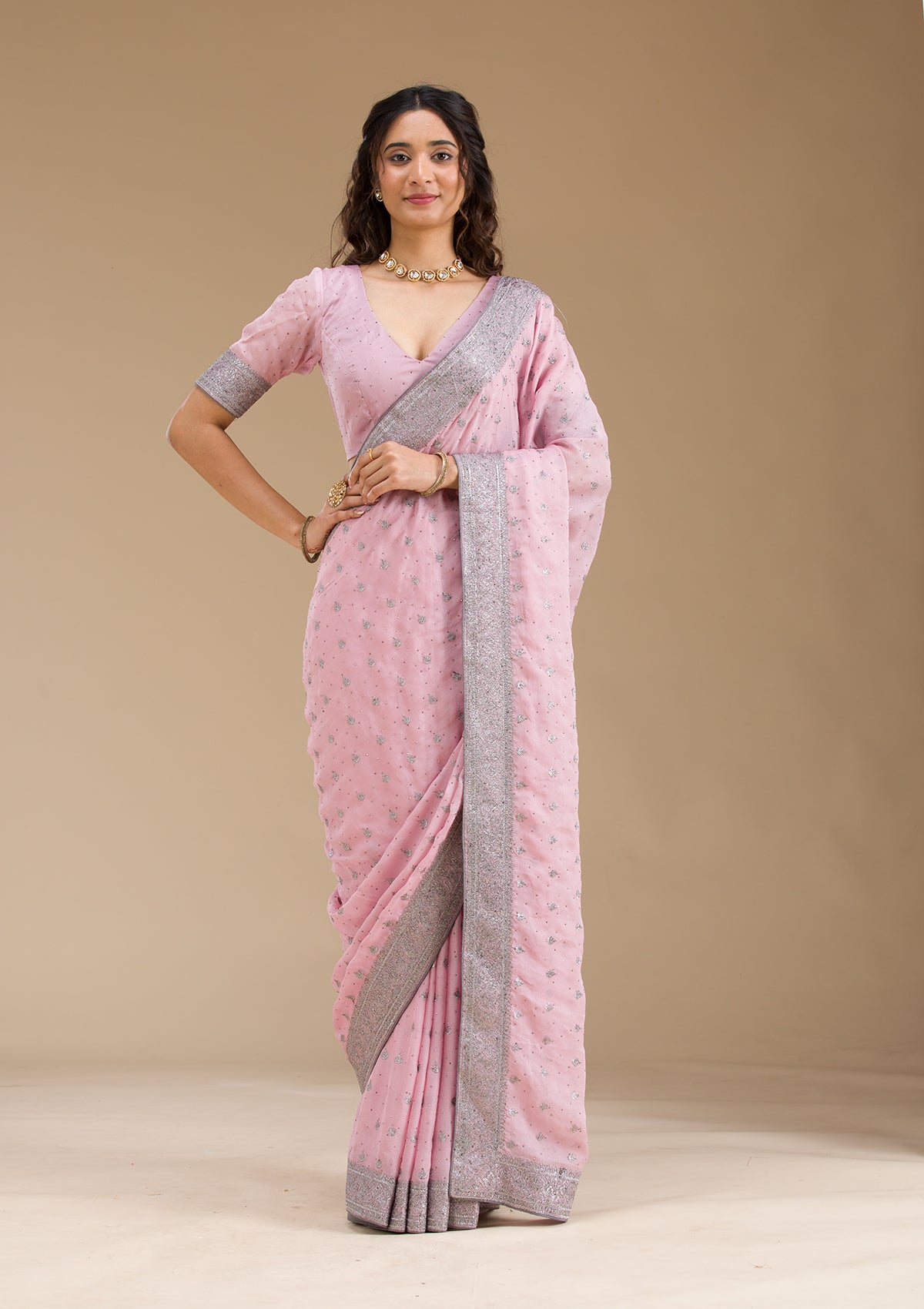 Pink Zariwork Georgette Saree-Koskii