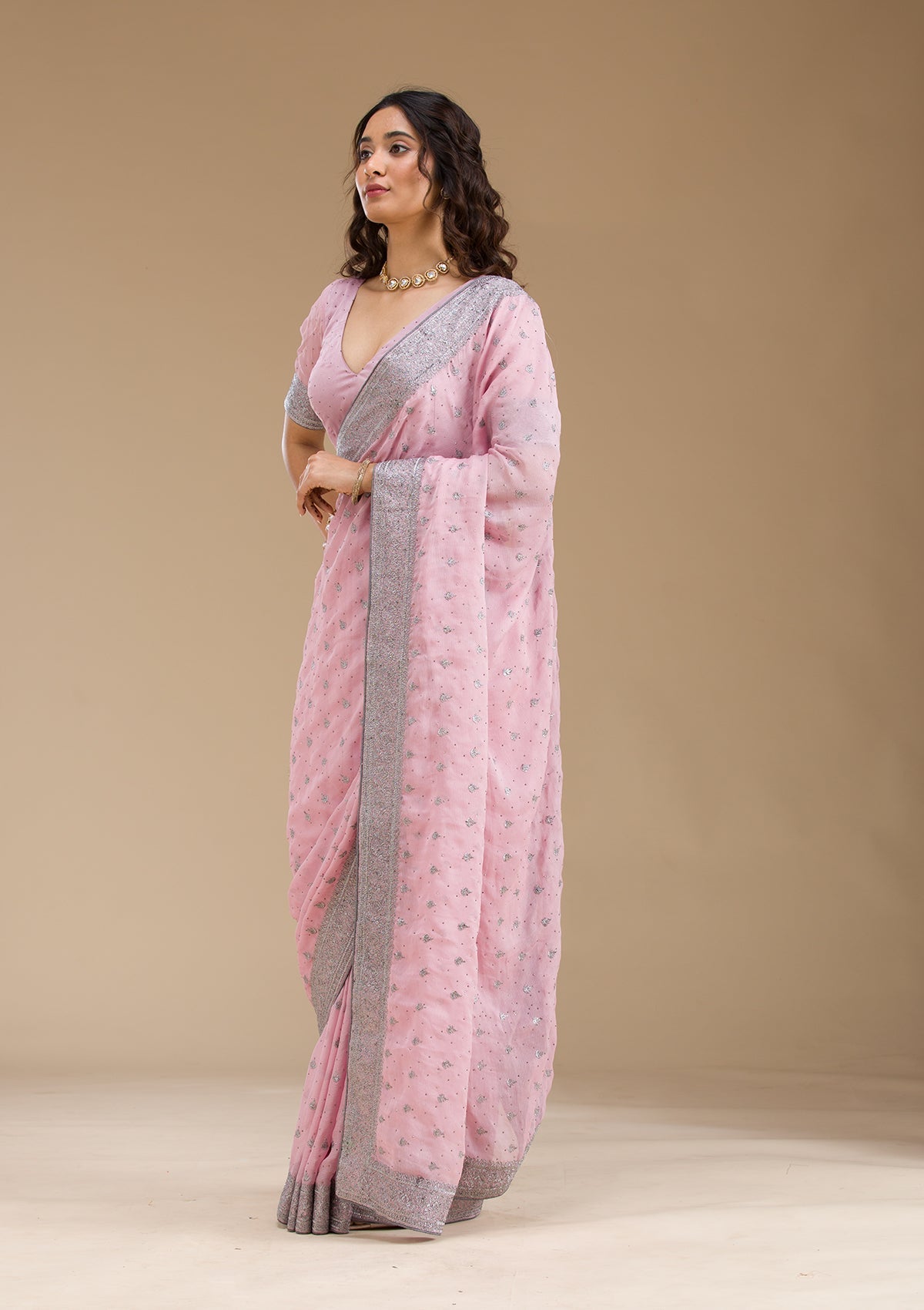 Pink Zariwork Georgette Saree-Koskii